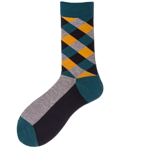 Chaussettes mi-hautes à carreaux argyle style britannique vintage en coton mélangé