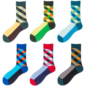 Lot de 6 paires de chaussettes en coton à motif losanges style britannique pour hommes et femmes