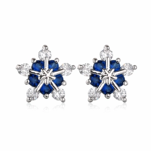 Elegant snowflake earrings with AAA blue and white zircons in a silver finish design