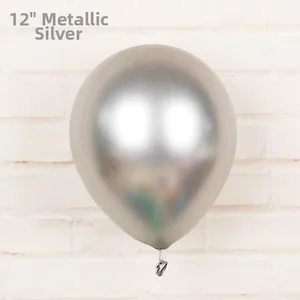 Detail of a 12-inch metallic silver latex balloon with a glossy reflective mirror finish