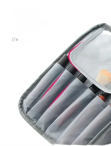 Detail showing inner makeup brush compartments with clear protective PVC flap cover