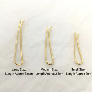 Three-piece set of golden U-shaped metal ear clips in small medium and large sizes