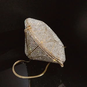 Luxury Diamond Shaped Evening Clutch Bag Rhinestone Encrusted Metal Alloy Frame Formal Wedding Party Purse For Women