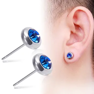 Classic Round Stud Earrings 304 Stainless Steel With Colorful Rhinestone Hypoallergenic Minimalist For Men Women