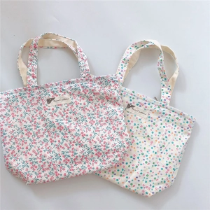 Floral and polka dot cotton canvas tote bags with Animal patterns labels for daily use