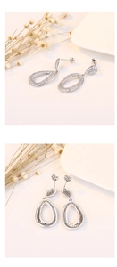 Detailed close-up showing front and back views of silver teardrop earrings with pavé zircons
