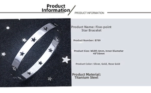 Detail view of 6mm hollow star titanium steel bangle with inner size parameters