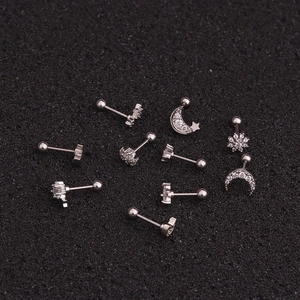 10-piece silver earring set with star moon and snowflake designs with cubic zirconia