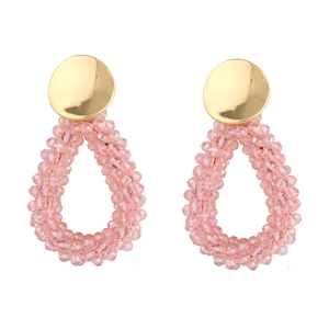 Boucles d'oreilles en perles de cristal rose en forme de goutte et clous dorés chics