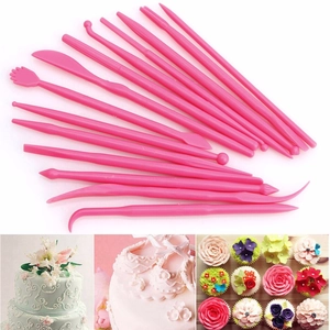 Detailed pink fondant tool set for sugar flower shaping and cake decorating