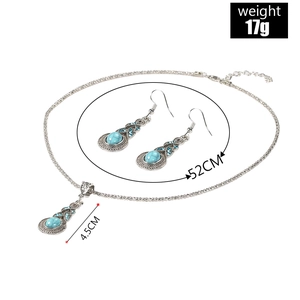 Set di gioielli vintage in argento con ciondolo turchese e dettagli in cristallo blu