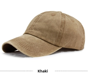 Detailansicht der khakifarbenen Baseballkappe aus gewaschenem Denim im Vintage-Look