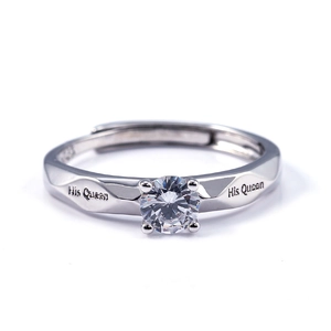 Detail of His Queen silver ring with geometric facets and sparkling central zircon