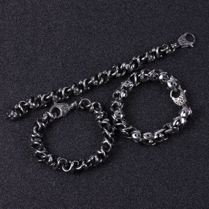 Ensemble de bijoux punk gothique pour hommes en acier inoxydable noir vieilli