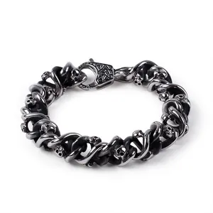 Bracelet En Acier Inoxydable Homme Punk Tête De Mort Grosse Chaîne Gourmette Biker Gothique Rock Bijoux