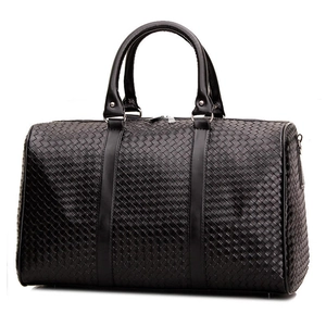 Grand sac de voyage tressé noir avec poignées supérieures et style business