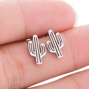 Cactus Stud Earrings Minimalist Stainless Steel Plant Shaped Fashion Jewelry Accessories For Women Tiny Cute Gift