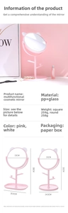 Cat ear makeup mirror with jewelry tray dimensions and material specification details