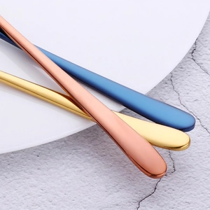 Mirror polished 410 stainless steel long handle dinner forks in gold, rose gold and blue
