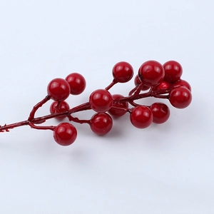 Vibrant artificial red berry branch with 14 stems for festive home decor and photography