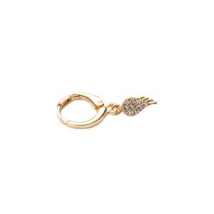 Gold huggie hoop earring with sparkling micro-pave sunflower wing pendant for women