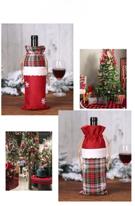Housse de bouteille de vin en lin avec motif écossais rouge et flocon de neige brodé