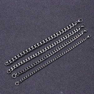 Vintage gunmetal stainless steel cuban curb chain bracelets in four various widths