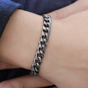 Retro vintage Cuban link bracelet in distressed silver finish for men and women