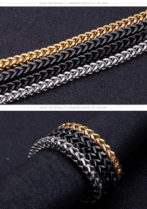 Detailansicht der quadratischen Franco-Armbänder in Gold, Silber und schwarzem Edelstahl