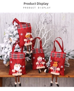 Détails de sacs-cadeaux en toile de Noël avec figurines 3D de Père Noël, Bonhomme et Renne