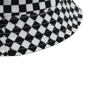 Reversible checkered bucket hat with wide brim and precision parallel stitching detail