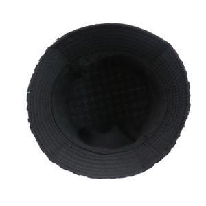 Minimalist black sun hat with wide brim and detailed reinforced inner stitching