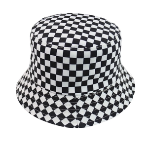 Bucket Hat Reversible Pure Cotton Checkerboard Grid Pattern Double Sided Sun Protection Casual Streetwear Unisex Accessory