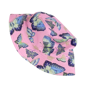 Chapeau de soleil rose à imprimé papillon avec large bord pour protection UV extérieure