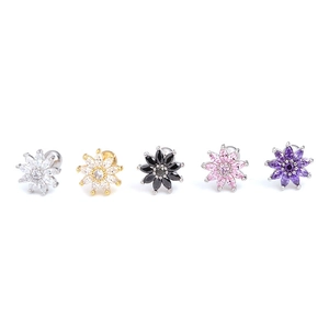 Surgical steel sunflower stud earrings with cubic zirconia in five assorted colors