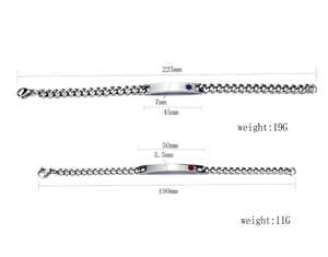 Set of two medical ID bracelets in stainless steel with red and blue symbols