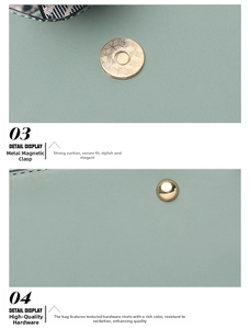 Close-up of mint leather texture with magnetic snap and metal rivets detail