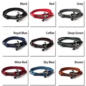 Bracciale da uomo in pelle intrecciata con chiusura ad ancora disponibile in nove diversi colori