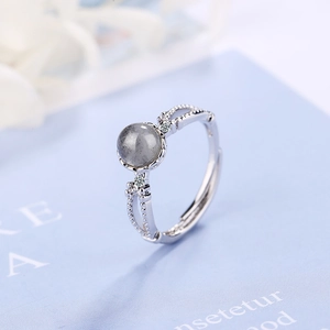 Pink strawberry quartz silver ring with hollow wave design and natural crystal stone