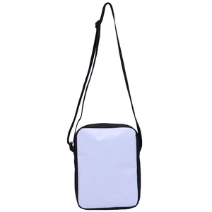 Front view of a minimalist black and white small rectangular crossbody bag for teenagers