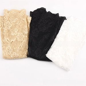 Lace sun protection arm sleeves in apricot, black and white with floral embroidery