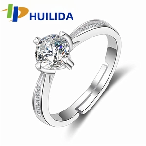 Detailed close-up of a four-prong set round zircon ring with sparkling side stones