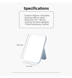 Detail showing dimensions of 20.2cm by 13.7cm for the light blue foldable makeup mirror