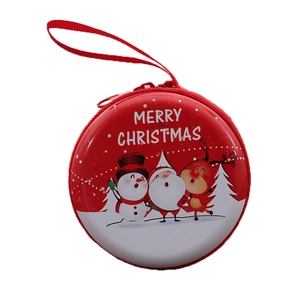 Red Christmas iron coin purse with Santa graphics, Merry Christmas text and hanging strap