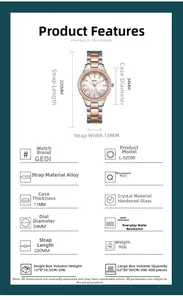 Spécifications de la montre à quartz bicolore en acier inoxydable avec cadran de 34 mm