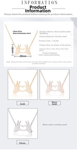 Detailed size specifications for stainless steel OK gesture heart necklace with 45cm chain