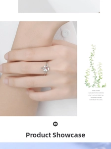 Detailed view of unicorn silver open ring featuring a glowing moonstone inlay on finger