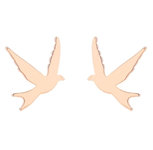 Macro detail of rose gold flying bird stud earrings with a polished finish for women