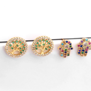 Colorful Tree of Life and Hamsa Hand earrings set with vibrant zircon gemstones