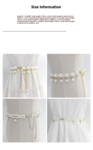 Detailed size specifications for beaded pearl belt and stylish metal waist chains